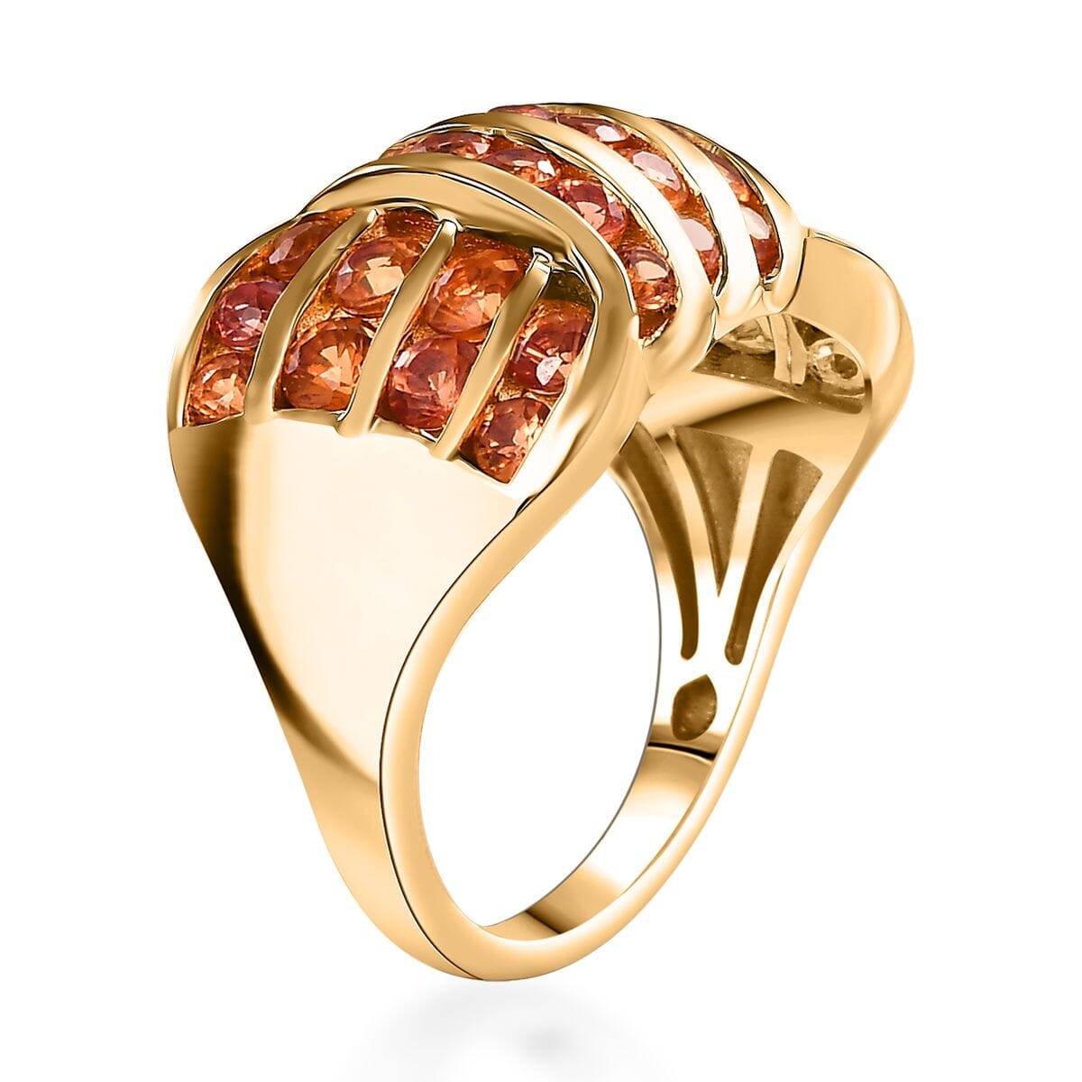 D'Joy Madagascar Orange Sapphire 2.90 ctw Wave Ring in 18K Vermeil Yellow Gold Over Sterling Silver (Size 6.0) image number 3