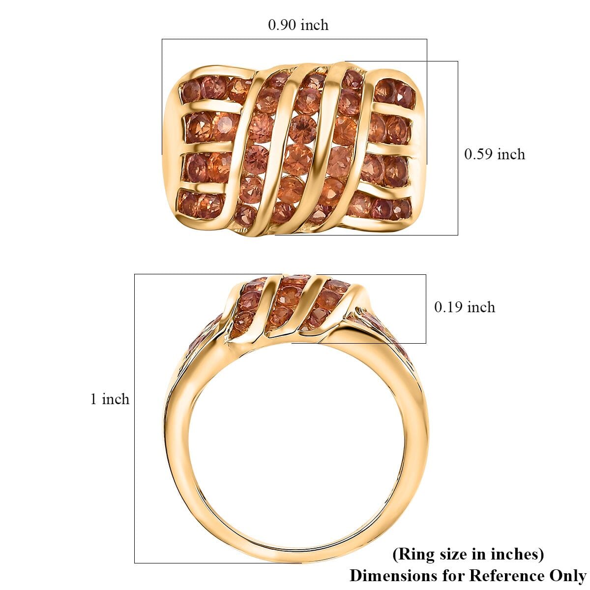 D'Joy Madagascar Orange Sapphire 2.90 ctw Wave Ring in 18K Vermeil Yellow Gold Over Sterling Silver (Size 6.0) image number 5