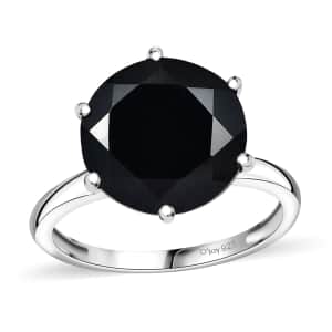 Thai Black Spinel 7.35 ctw Solitaire Ring in Rhodium Over Sterling Silver (Size 10.0)