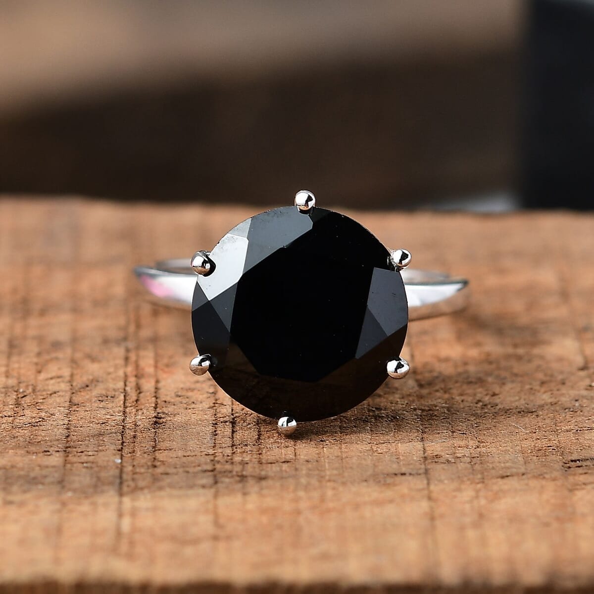 Thai Black Spinel 7.35 ctw Solitaire Ring in Rhodium Over Sterling Silver (Size 8.0) image number 1