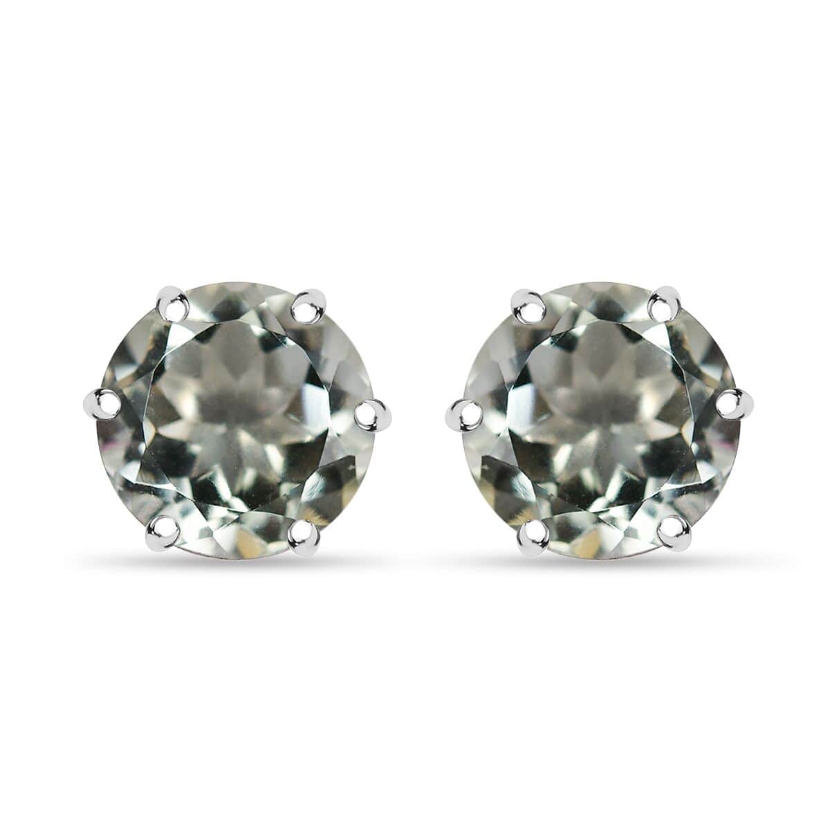 Montezuma Prasiolite 7.00 ctw Stud Earrings in Rhodium Over Sterling Silver image number 0