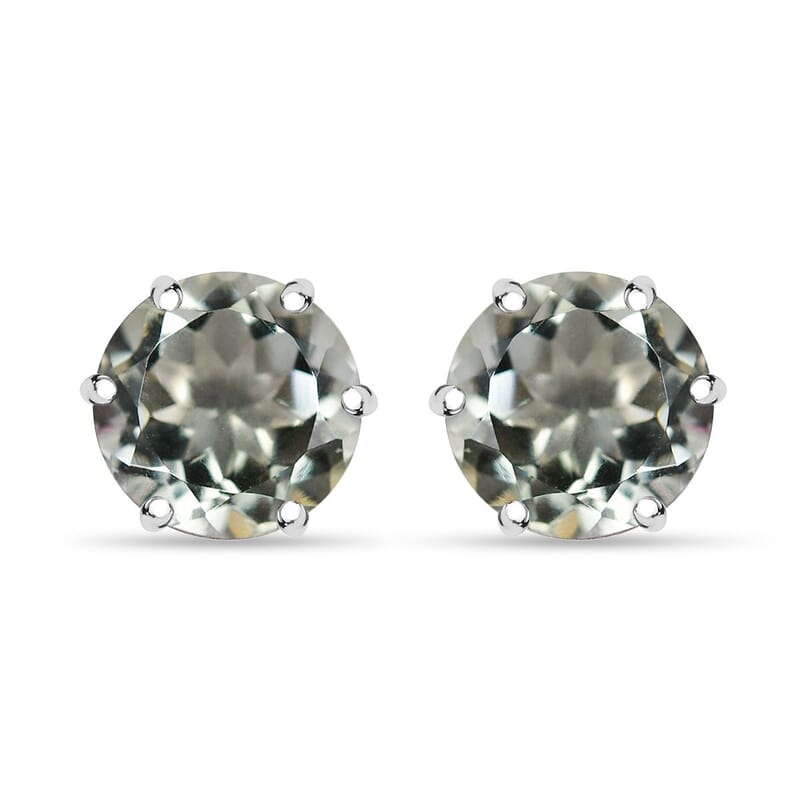 D'Joy Montezuma Prasiolite 7.00 ctw Stud Earrings in Rhodium Over Sterling Silver