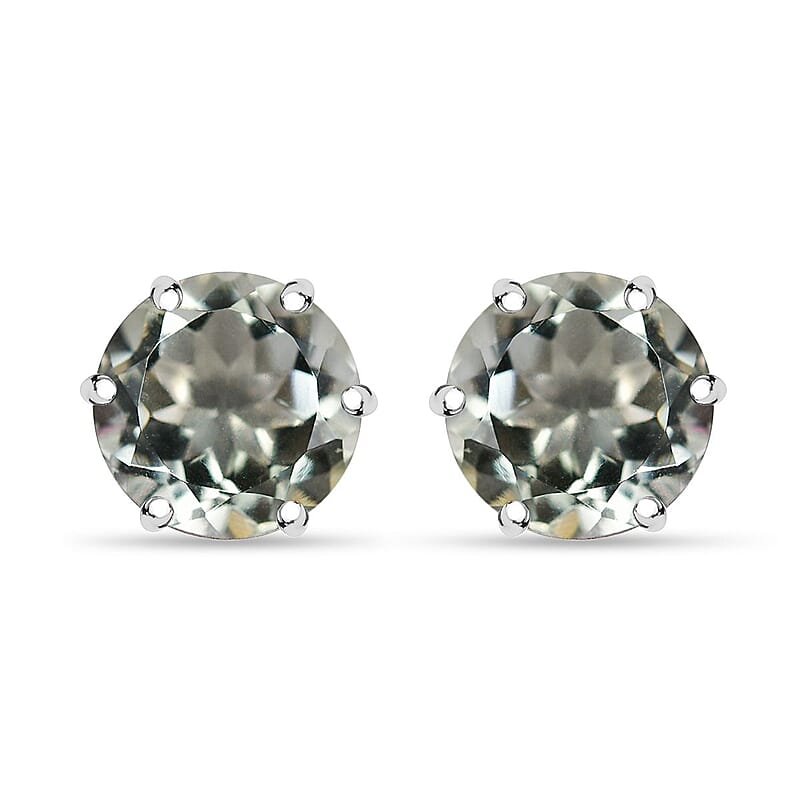 D'Joy Montezuma Prasiolite 7.00 ctw Stud Earrings in Rhodium Over Sterling Silver