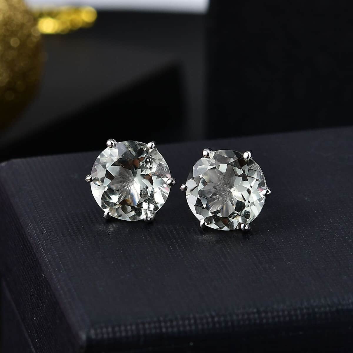 Montezuma Prasiolite 7.00 ctw Stud Earrings in Rhodium Over Sterling Silver image number 1