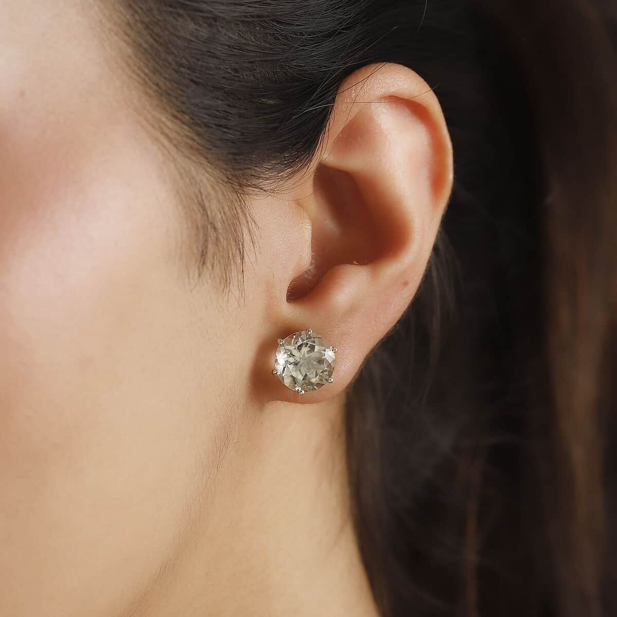 Montezuma Prasiolite 7.00 ctw Stud Earrings in Rhodium Over Sterling Silver image number 2