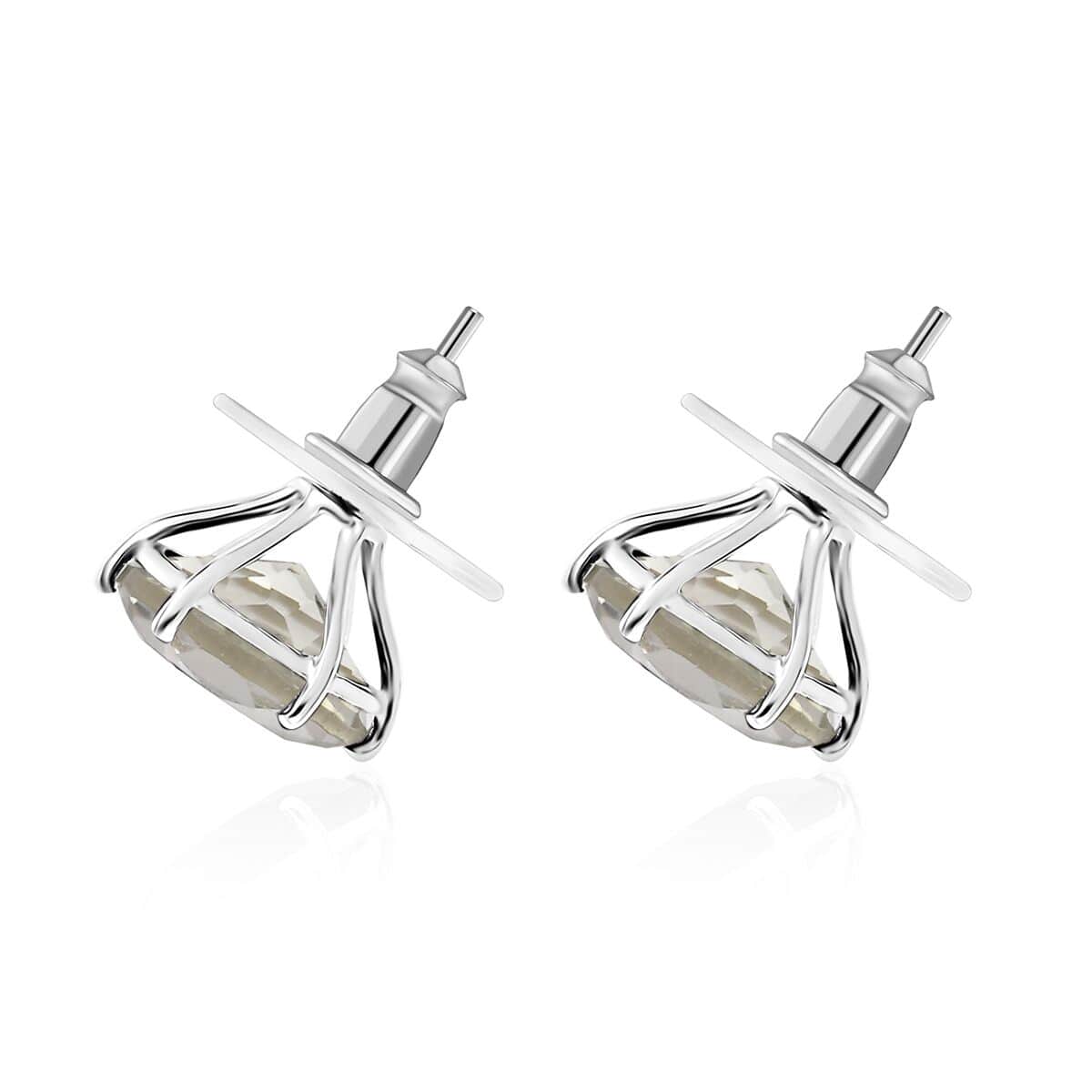 Montezuma Prasiolite 7.00 ctw Stud Earrings in Rhodium Over Sterling Silver image number 3