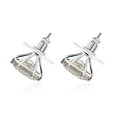 D'Joy Montezuma Prasiolite 7.00 ctw Stud Earrings in Rhodium Over Sterling Silver