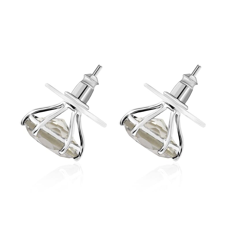 D'Joy Montezuma Prasiolite 7.00 ctw Stud Earrings in Rhodium Over Sterling Silver