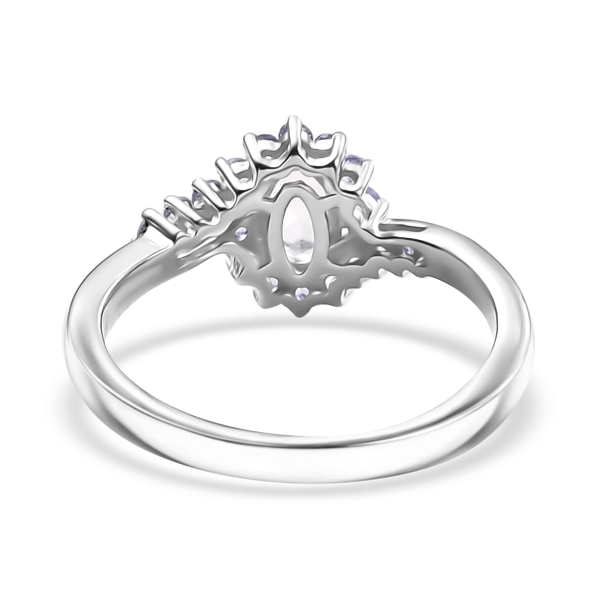 Premium Malagasy Moonstone and Tanzanite 0.75 ctw Bypass Sunburst Ring in Rhodium Over Sterling Silver (Size 7.0) image number 4