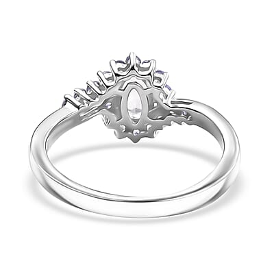 D'Joy Premium Malagasy Moonstone and Tanzanite 0.75 ctw Bypass Sunburst Ring in Rhodium Over Sterling Silver (Size 8.0) (Del. in 8-10 Days)