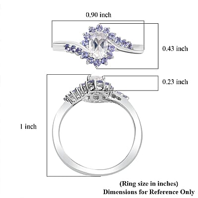 D'Joy Premium Malagasy Moonstone and Tanzanite 0.75 ctw Bypass Sunburst Ring in Rhodium Over Sterling Silver (Size 8.0) (Del. in 8-10 Days)