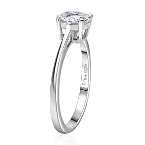 D'Joy Moissanite 0.90 ctw Solitaire Ring in Rhodium Over Sterling Silver (Size 10.0) (Del. in 5-7 Days)