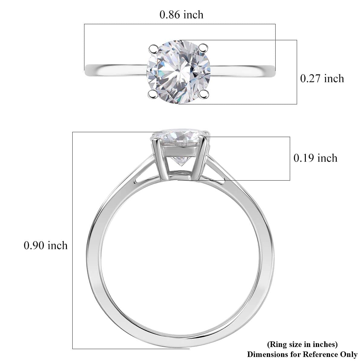 Moissanite 0.90 ctw Solitaire Ring in Rhodium Over Sterling Silver (Size 10.0) image number 5