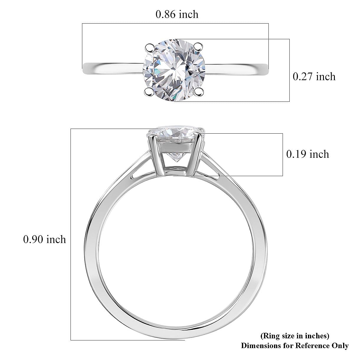D'Joy Moissanite 0.90 ctw Solitaire Ring in Rhodium Over Sterling Silver (Size 11.0) image number 5