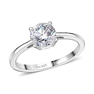 D'Joy Moissanite 0.90 ctw Solitaire Ring in Rhodium Over Sterling Silver (Size 8.0) (Del. in 5-7 Days)