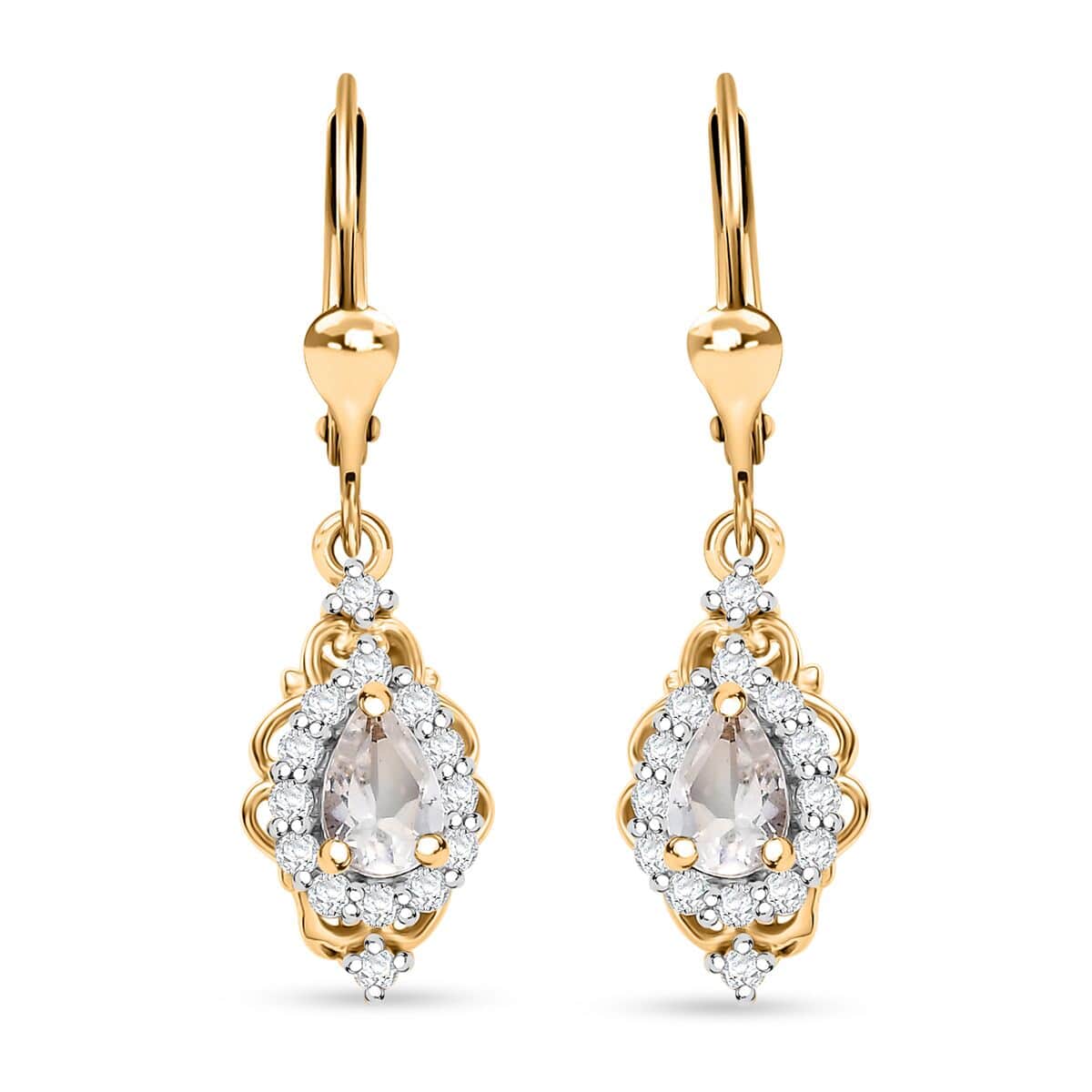 Premium Malagasy Moonstone and White Zircon 1.35 ctw Lever Back Earrings in 18K Vermeil Yellow Gold Over Sterling Silver image number 0