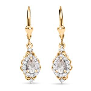 Premium Malagasy Moonstone and White Zircon 1.35 ctw Lever Back Earrings in 18K Vermeil Yellow Gold Over Sterling Silver