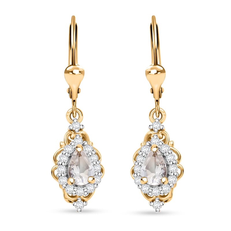 D'Joy Premium Malagasy Moonstone and White Zircon 1.35 ctw Lever Back Earrings in 18K Vermeil Yellow Gold Over Sterling Silver