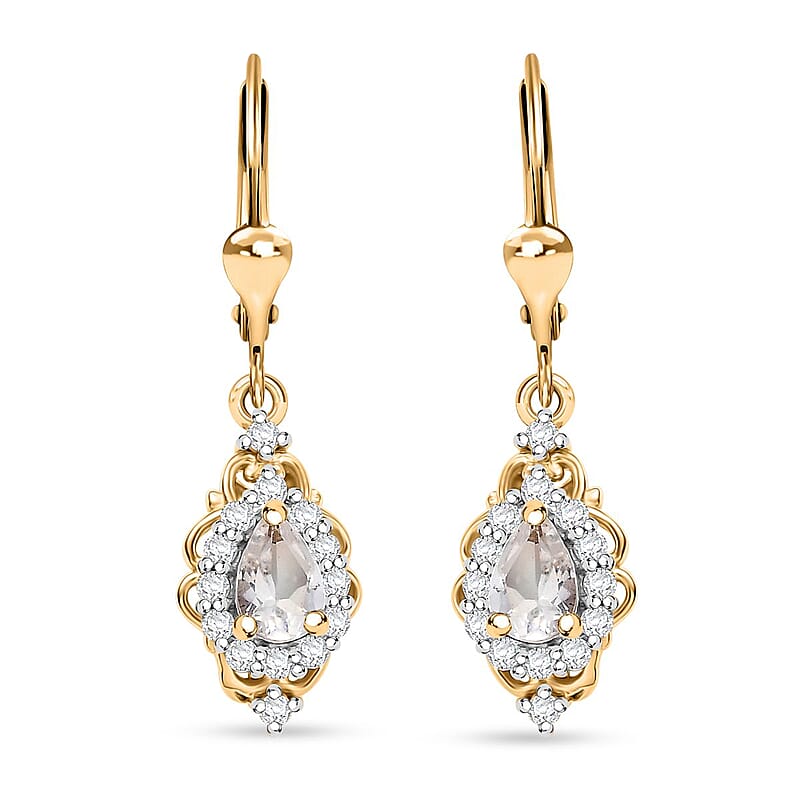 D'Joy Premium Malagasy Moonstone and White Zircon 1.35 ctw Lever Back Earrings in 18K Vermeil Yellow Gold Over Sterling Silver