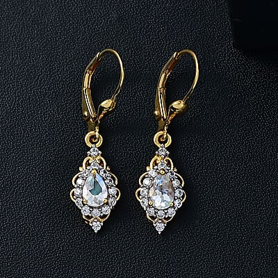 D'Joy Premium Malagasy Moonstone and White Zircon 1.35 ctw Lever Back Earrings in 18K Vermeil Yellow Gold Over Sterling Silver