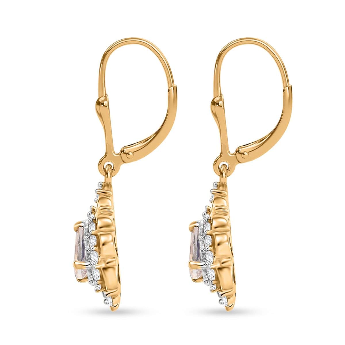 Premium Malagasy Moonstone and White Zircon 1.35 ctw Lever Back Earrings in 18K Vermeil Yellow Gold Over Sterling Silver image number 3