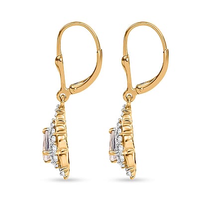 D'Joy Premium Malagasy Moonstone and White Zircon 1.35 ctw Lever Back Earrings in 18K Vermeil Yellow Gold Over Sterling Silver