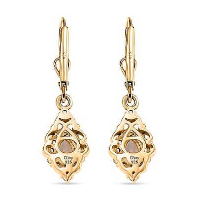 D'Joy Premium Malagasy Moonstone and White Zircon 1.35 ctw Lever Back Earrings in 18K Vermeil Yellow Gold Over Sterling Silver