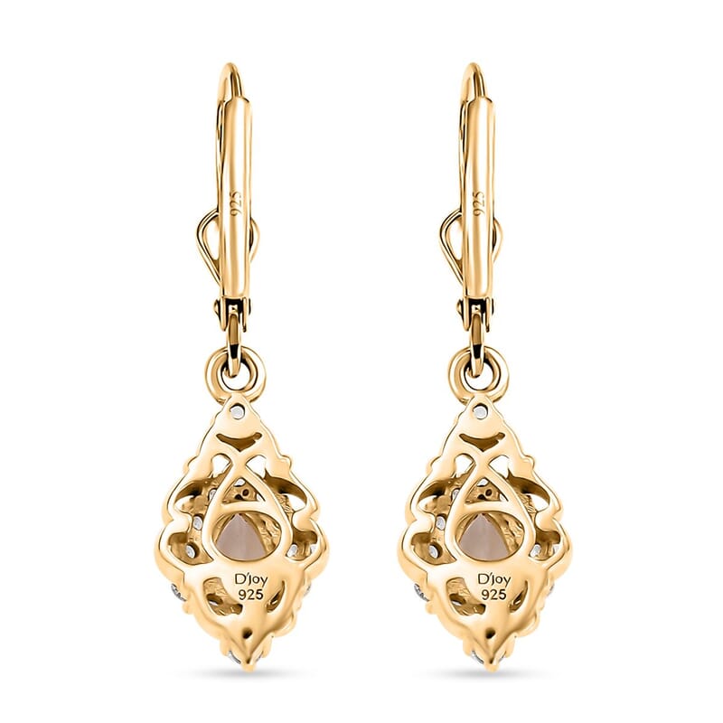 D'Joy Premium Malagasy Moonstone and White Zircon 1.35 ctw Lever Back Earrings in 18K Vermeil Yellow Gold Over Sterling Silver
