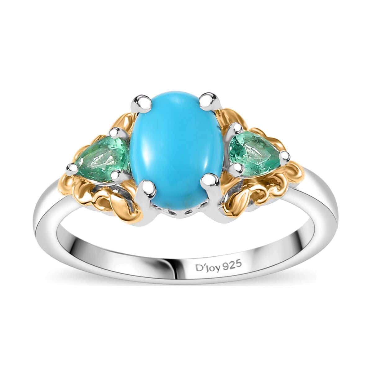 Sleeping Beauty Turquoise and Emerald 1.65 ctw Ring in 18K Vermeil YG and Rhodium Over Sterling Silver (Size 10.0) image number 0