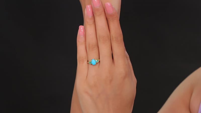 Sleeping Beauty Turquoise, Emerald Ring in 18K Vermeil YG and Rhodium Over Sterling Silver (Size 7.0) 1.60 ctw