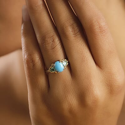 Sleeping Beauty Turquoise and Emerald 1.65 ctw Ring in 18K Vermeil YG and Rhodium Over Sterling Silver (Size 10.0)