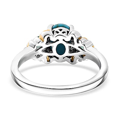 Sleeping Beauty Turquoise and Emerald 1.65 ctw Ring in 18K Vermeil YG and Rhodium Over Sterling Silver (Size 10.0)