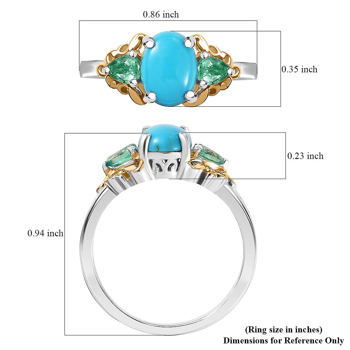 Sleeping Beauty Turquoise and Emerald 1.65 ctw Ring in 18K Vermeil YG and Rhodium Over Sterling Silver (Size 8.0) image number 5