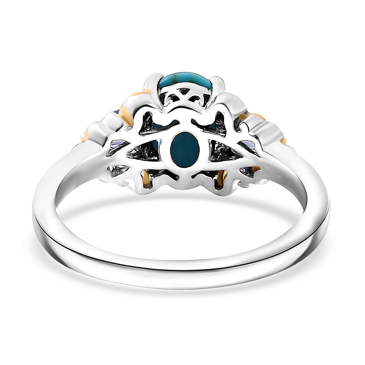 D'Joy Sleeping Beauty Turquoise and Tanzanite 1.70 ctw Ring in 18K Vermeil YG and Rhodium Over Sterling Silver (Size 8.0) image number 4
