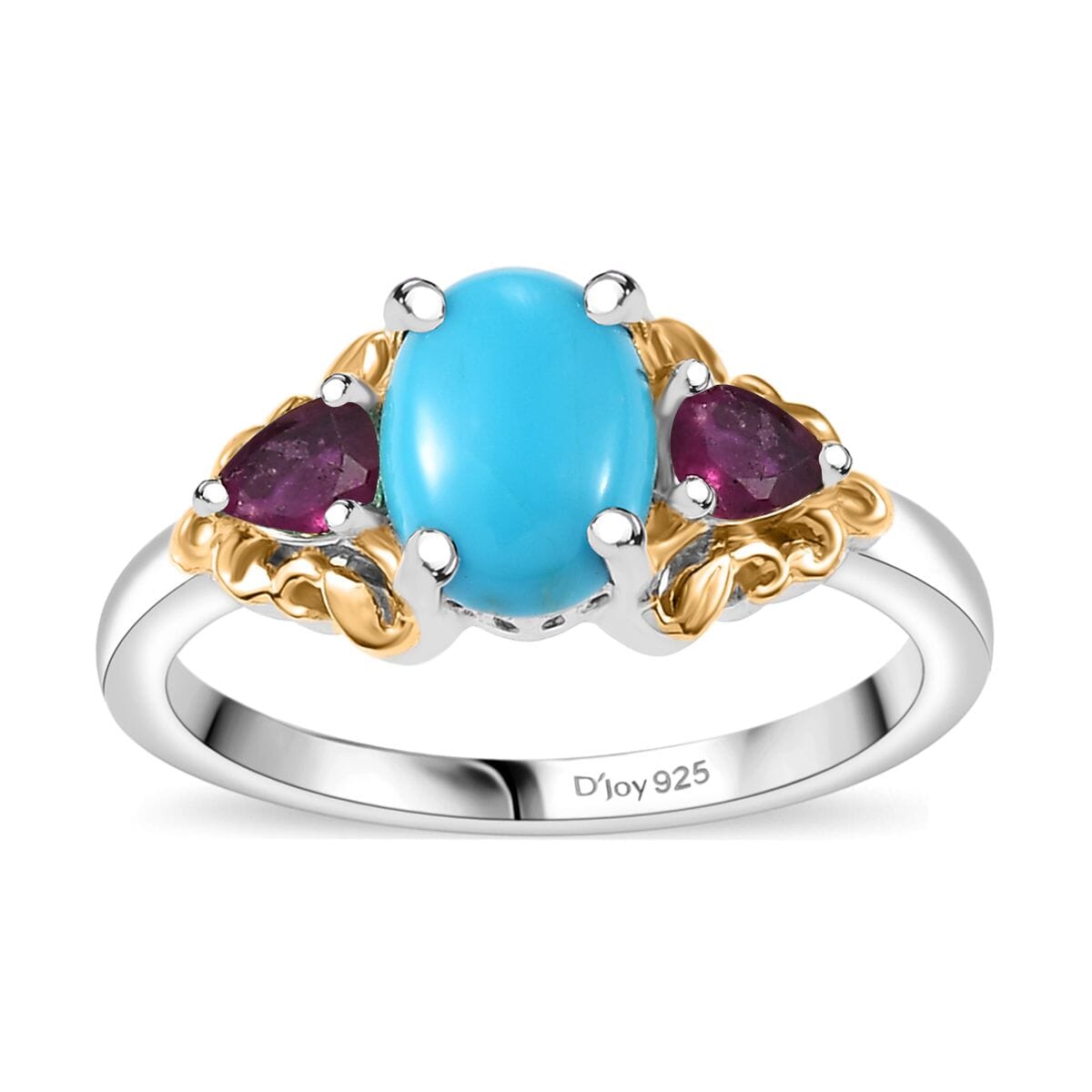 Sleeping Beauty Turquoise and Niassa Ruby (FF) 1.85 ctw Ring in 18K Vermeil YG and Rhodium Over Sterling Silver (Size 8.0) image number 0