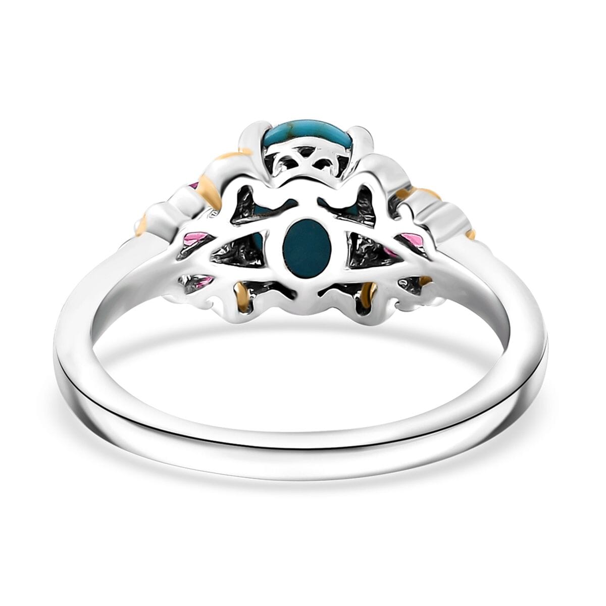 Sleeping Beauty Turquoise and Niassa Ruby (FF) 1.85 ctw Ring in 18K Vermeil YG and Rhodium Over Sterling Silver (Size 8.0) image number 4