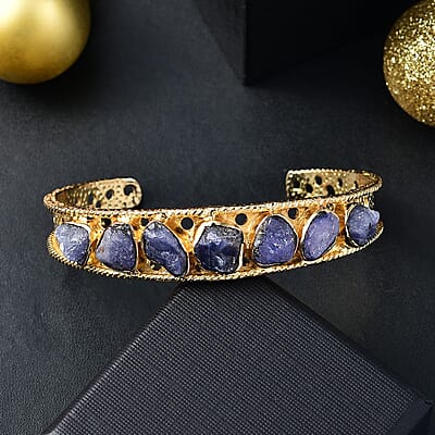 Karis Rough Cut Tanzanite 29.65 ctw Bangle Bracelet in 18K YG Plated (7.25 In)