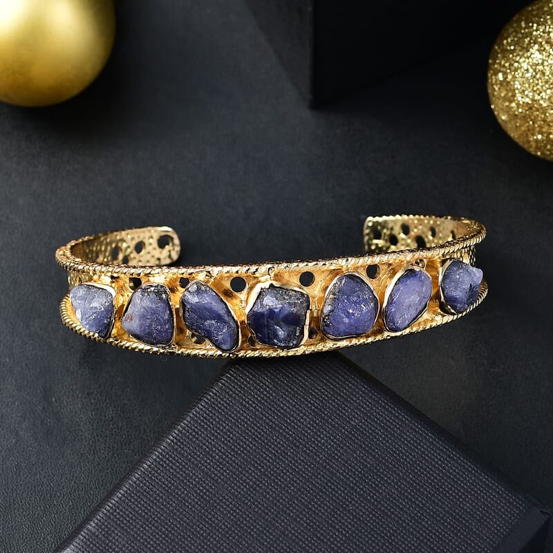 Karis Rough Cut Tanzanite 29.65 ctw Bangle Bracelet in 18K YG Plated (7.25 In)