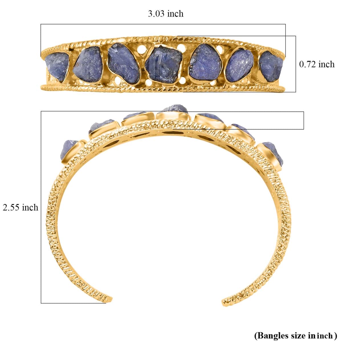 Karis Rough Cut Tanzanite 29.65 ctw Bangle Bracelet in 18K YG Plated (7.25 In) image number 5