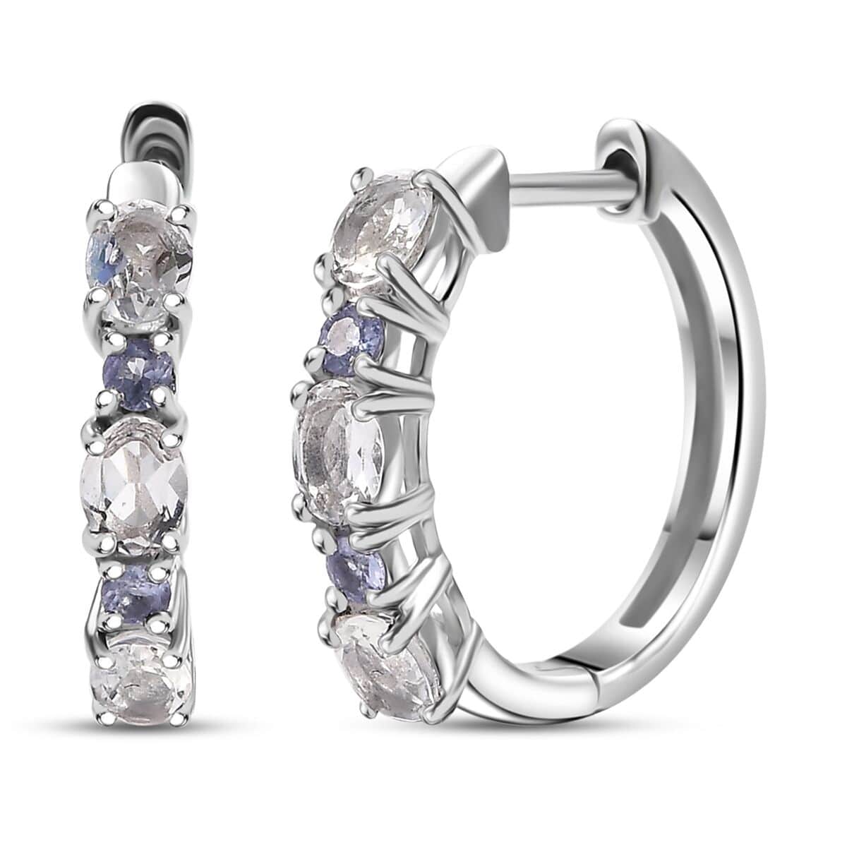 Tanzanite Hoop Earrings in Platinum Over Sterling Silver 1.15 ctw Tanzanite Jewelry Engagement Earring Wedding authentic Gift For Her