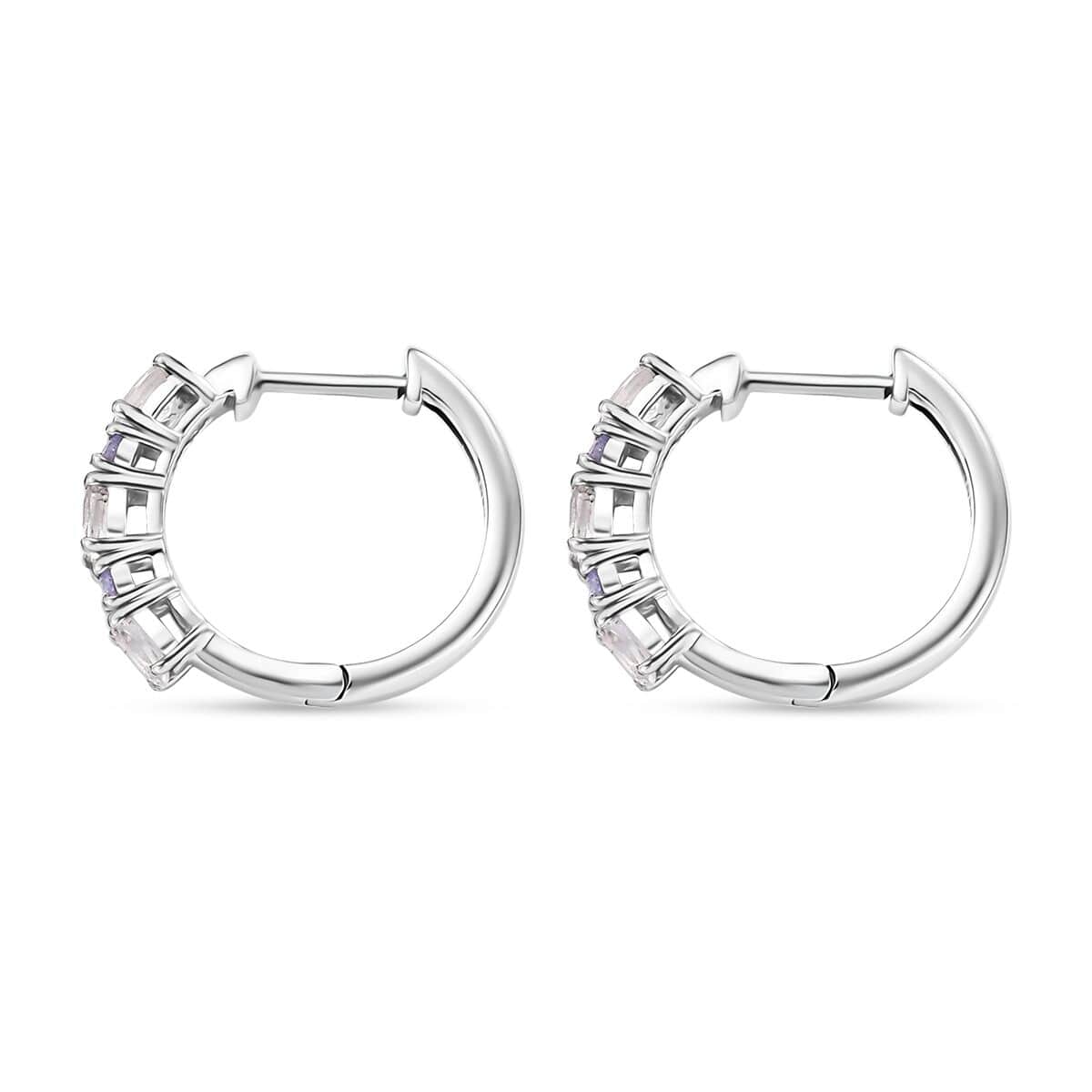 Premium Malagasy Moonstone and Tanzanite 1.15 ctw Hoop Earrings in Rhodium Over Sterling Silver image number 3