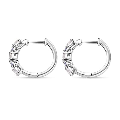 D'Joy Premium Malagasy Moonstone and Tanzanite 1.15 ctw Hoop Earrings in Rhodium Over Sterling Silver