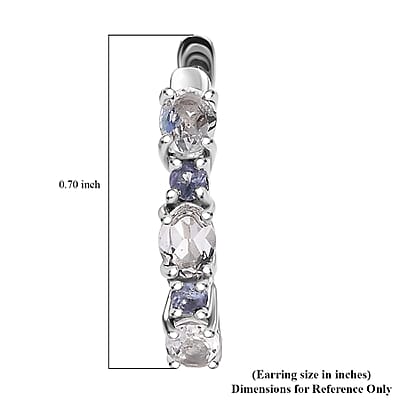 D'Joy Premium Malagasy Moonstone and Tanzanite 1.15 ctw Hoop Earrings in Rhodium Over Sterling Silver