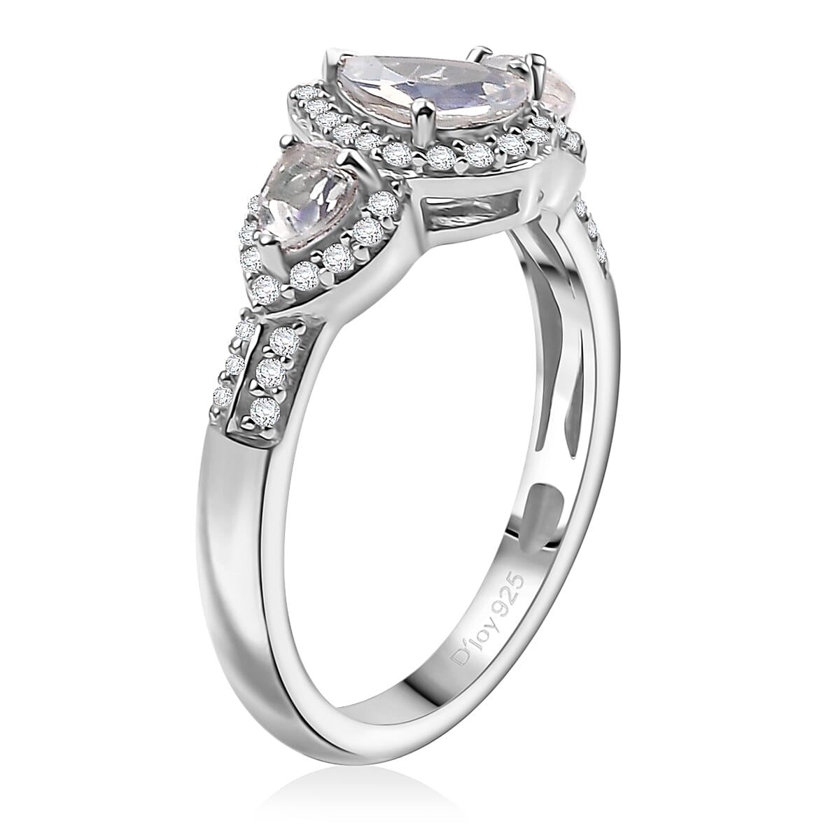 D'Joy Premium Malagasy Moonstone and White Zircon 1.60 ctw Scarlet Cascade Ring in Rhodium Over Sterling Silver (Size 10.0) (Del. in 8-10 Days) image number 3