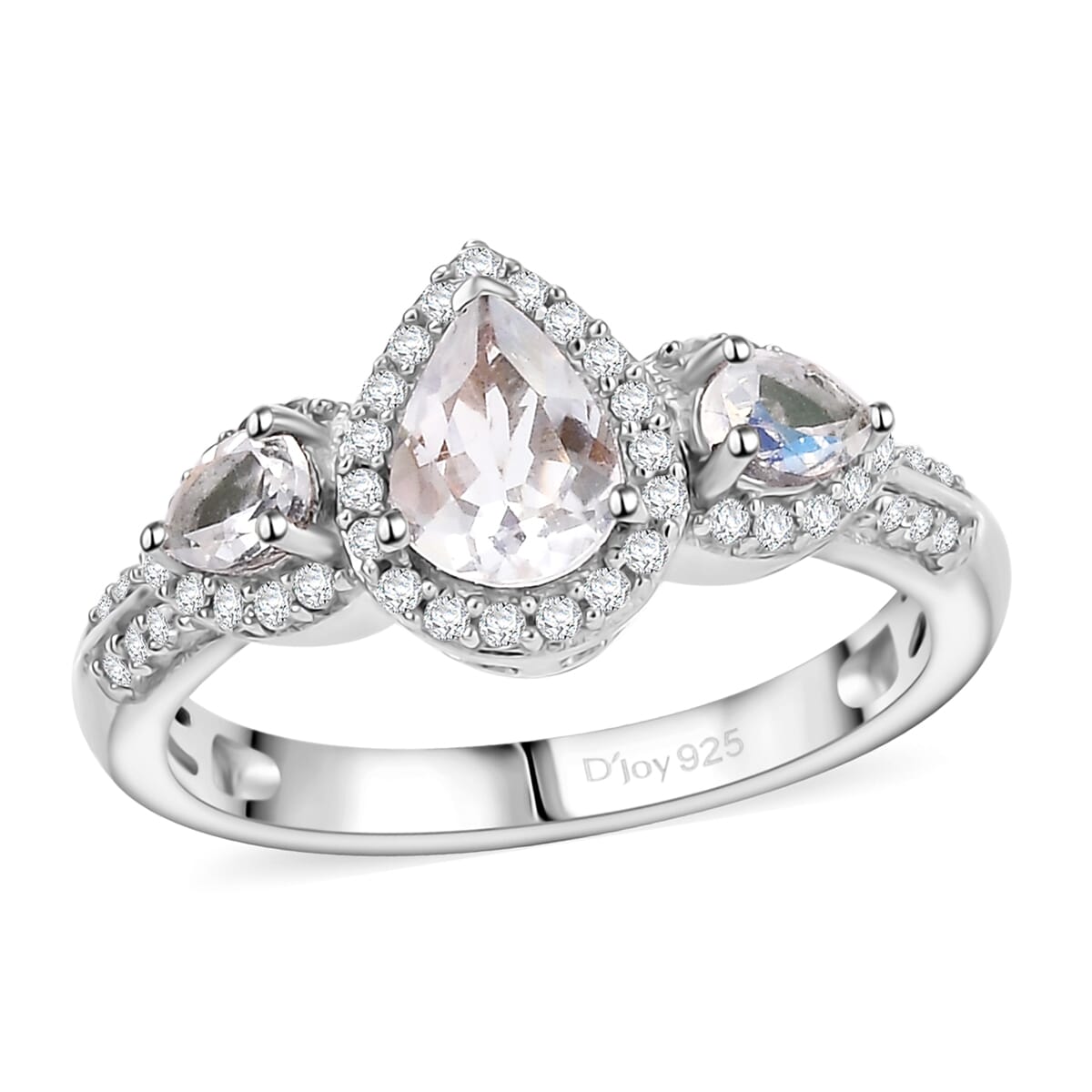 Premium Malagasy Moonstone and White Zircon 1.60 ctw Scarlet Cascade Ring in Rhodium Over Sterling Silver (Size 6.0) (Del. in 8-10 Days) image number 0