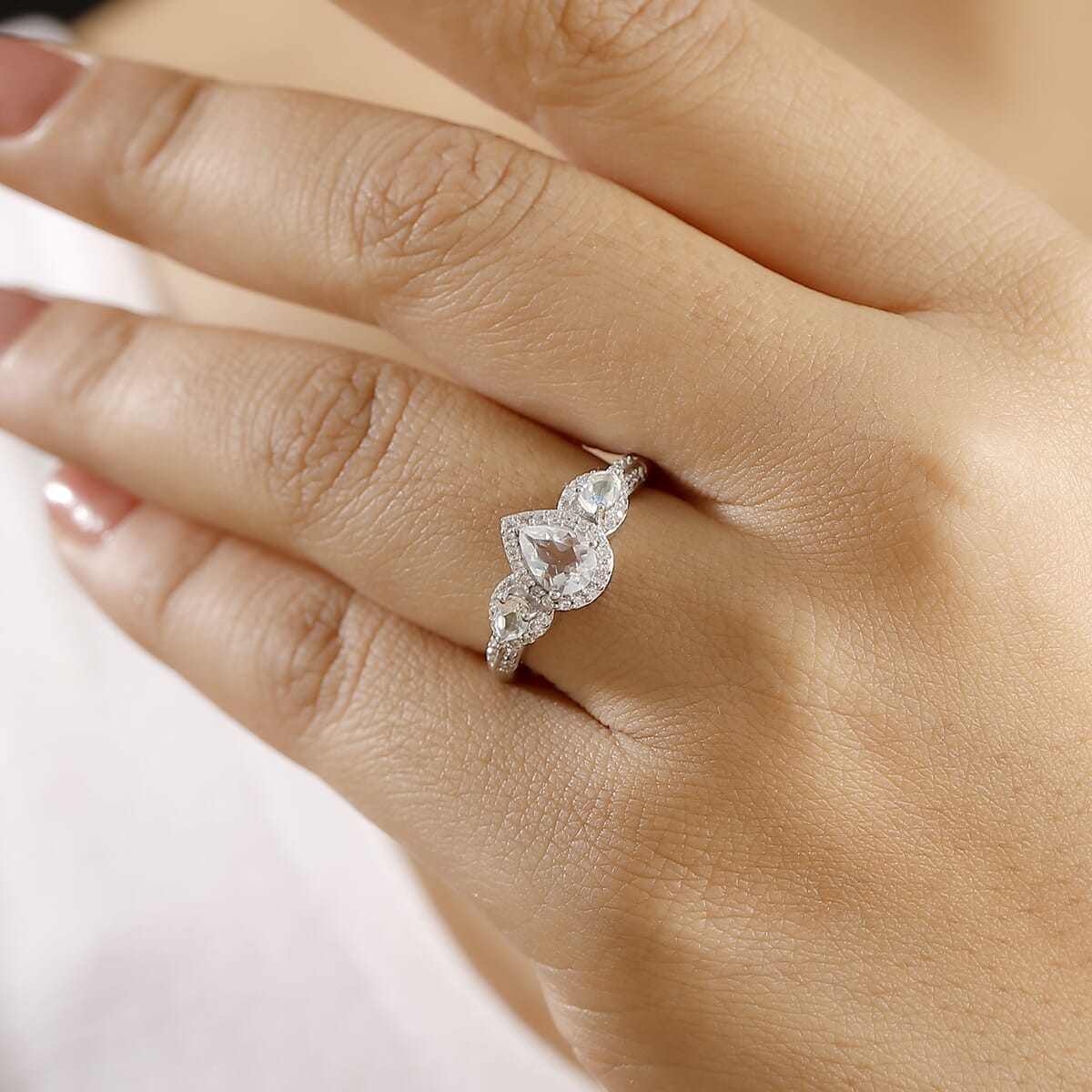 Premium Malagasy Moonstone and White Zircon 1.60 ctw Scarlet Cascade Ring in Rhodium Over Sterling Silver (Size 6.0) (Del. in 8-10 Days) image number 2