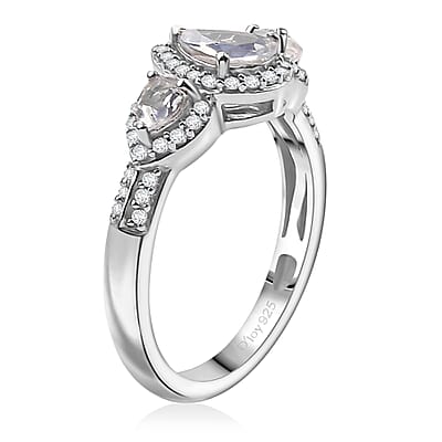 D'Joy Premium Malagasy Moonstone and White Zircon 1.60 ctw Scarlet Cascade Ring in Rhodium Over Sterling Silver (Size 6.0) (Del. in 8-10 Days)