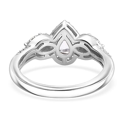 D'Joy Premium Malagasy Moonstone and White Zircon 1.60 ctw Scarlet Cascade Ring in Rhodium Over Sterling Silver (Size 6.0) (Del. in 8-10 Days)
