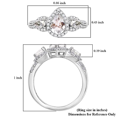 D'Joy Premium Malagasy Moonstone and White Zircon 1.60 ctw Scarlet Cascade Ring in Rhodium Over Sterling Silver (Size 6.0) (Del. in 8-10 Days)