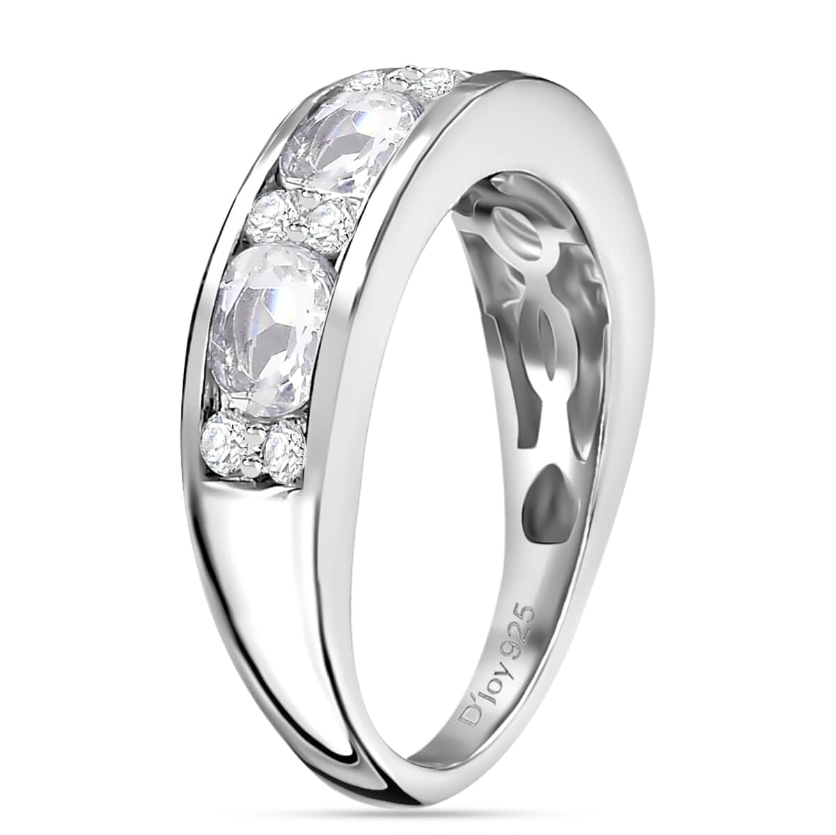 Premium Malagasy Moonstone and Moissanite 1.60 ctw Band Ring in Rhodium Over Sterling Silver (Size 10.0)  image number 3